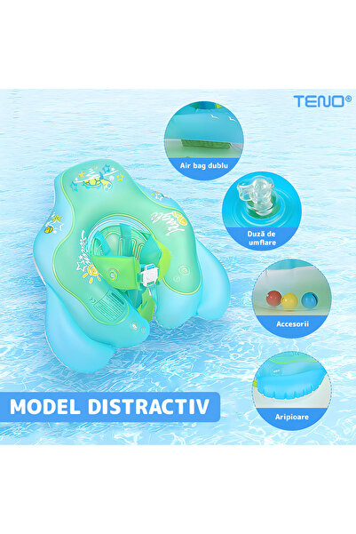 Teno Βρεφικό κολυμβητήριο Teno® με σκίαστρο, στήριξη στην κοιλιά, συμπεριλαμβανόμενη αντλία, μπλε