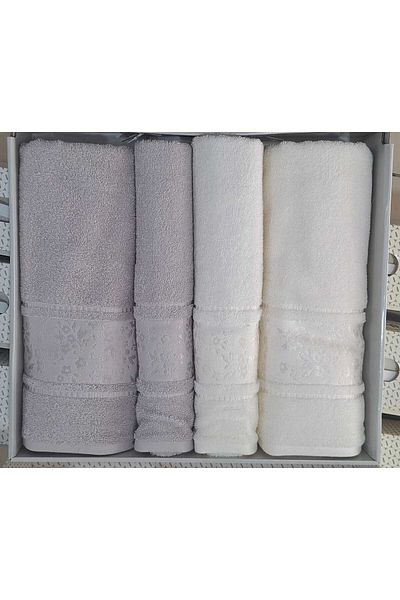 Özdilek Camellia Best Set Gray Cream Bath Set 2 Towels + 2 Beach Towels