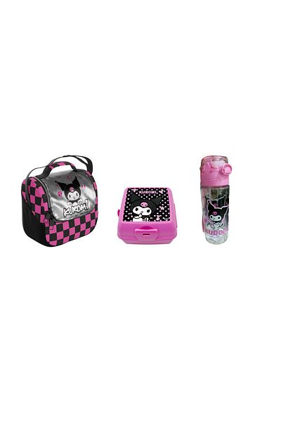 GENC DIJITAL BASKI Set cutie de prânz Kuromi --Recipient pentru prânz și sticlă de apă de 500 ml