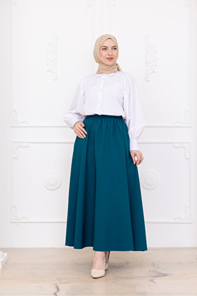 Arinrada Turquoise Double Skirt with Elastic Waist Pockets