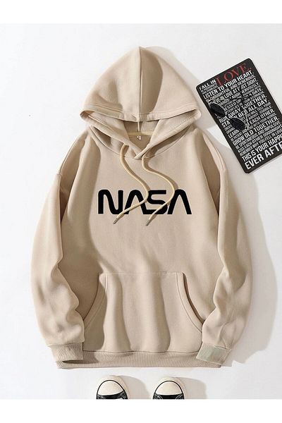 StartMore Brown Unisex Women/Men Nasa Color Printed Oversize Hoodie