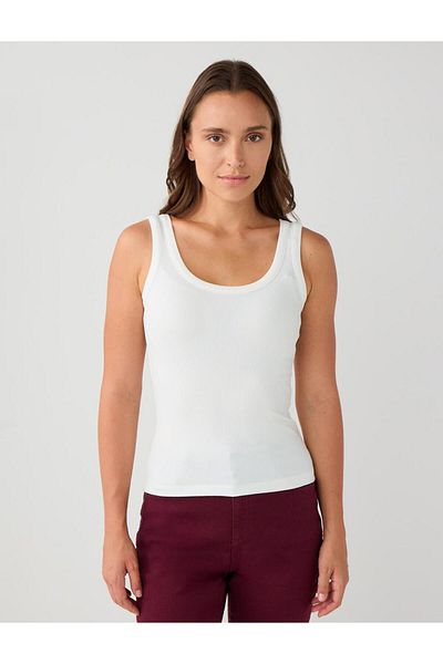 Jimmy Key Tricou tricotat cu decolteu în U, slim ecru