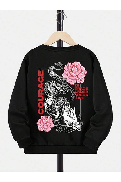 StartMore Black Unisex Women/Men Black Courage Oversize Crew Neck Cotton