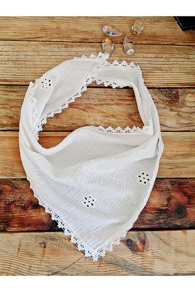 Mufincollection White Muslin Bandana with Self-Tie Lace |   100% Cotton