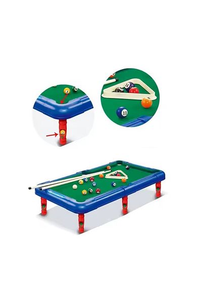 divendi-ro Billiard table for children 3 years+, with 2 cues, balls, triangle and chalk, 65x37x17cm, green-blue