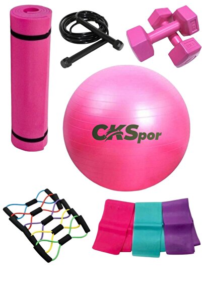 CKSpor 6'lı Süper Pilates Seti: Dambıl, Atlama İpi, Mat, Pilates Topu, Sekizg...