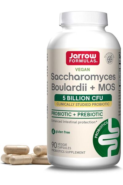 Jarrow Vegan Saccharomyce Boulardii Probiotic + Prebiotic Mos, 5 Billion Cfu, 90 Veggie Caps