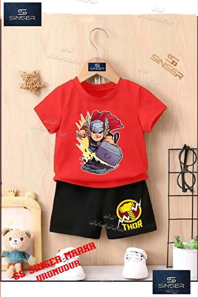 SS SİNSER تي شيرت مطبوع برقبة دائرية للأطفال للجنسين "THOR CIZIG CEKICLI" - ط...
