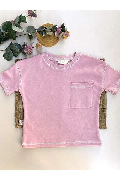 Mama Miel Baby Pink Oversize T-Shirt with Pocket - 100% Cotton
