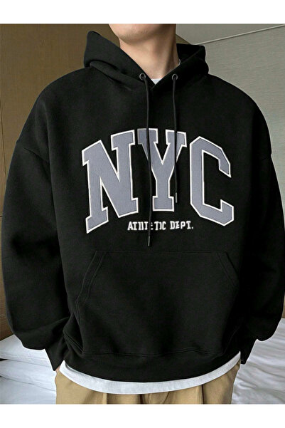 StartMore Black Unisex Women/Men Black Nyc Custom Printed Cotton Oversize Hoodie