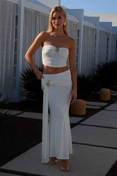 HAKKE Accessories Detailed Strapless Knitted Stylish Bluz