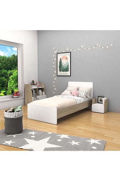 Danube Home Kinder 90x200 Single Bed - White & Sonoma Oak L205xW96xH90cm