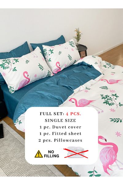 LUNA HOME Single size,4pc a stunning pink flamingo design set against a white background with touches of pink.