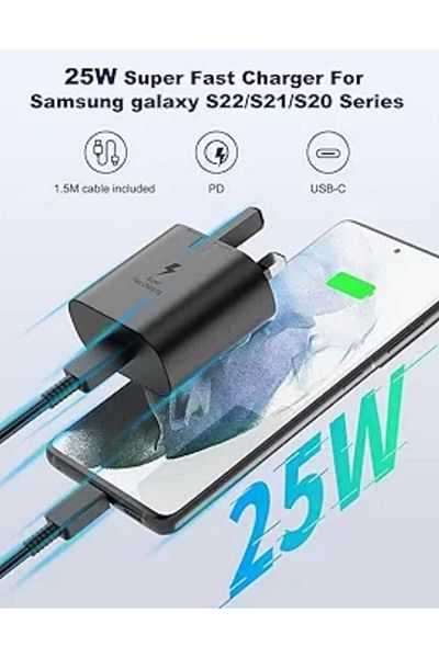 SP 25W Fast Charging Wall Charger with UK Plug USB-C to USB-C for Samsung Devices with Type-C Cable