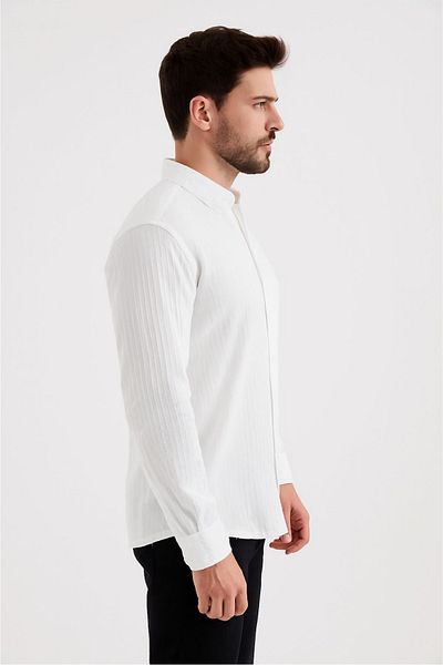 macharel jeans قميص رجالي بأزرار وياقة من الموسلين وأكمام طويلة