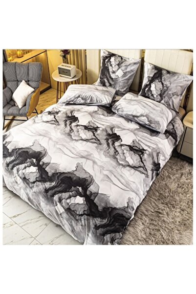 OEM Lenjerie de Pat, Reversibil, Cearsaf cu Elastic, Finet Alb-Negru, 1 Persoana, 4 Piese, 140x200cm