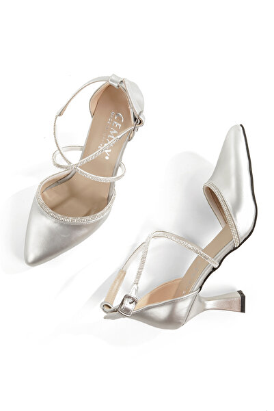 CEMAY Pointed Toe Closed Back with Open Cross Stone 8cm Thin Painted Heels Women's Shoes