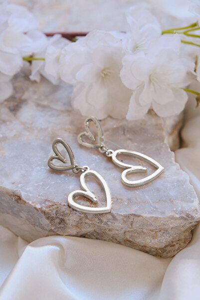 AURRARİ Silver Sallantılı İkili Kalp Küpe