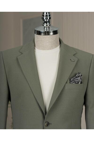 TerziAdemAltun Italian Style Slim Fit Mono Lapel Jacket Pants Suit Green T14472
