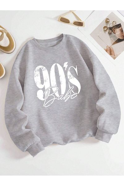 StartMore Gray Unisex Men/Women 90's Custom Colorful Oversize Crew Neck Cotton