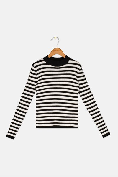 Pepe Jeans Kids Girl Mock Neck Long Sleeves Stripe Top, Black