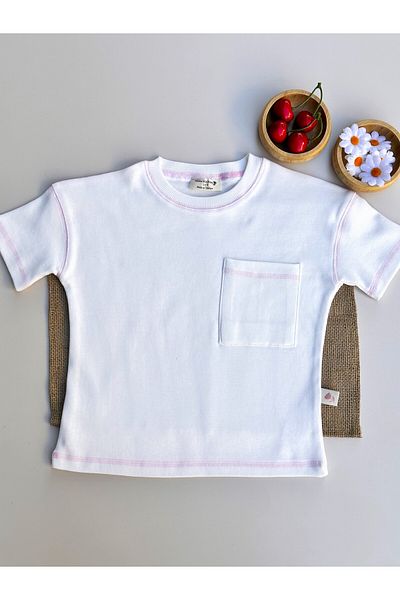 Mama Miel Baby Ecru Pink Oversize T-Shirt with Pocket - 100% Cotton