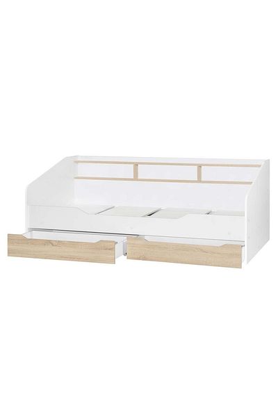 Danube Home Kinder 90x190 Day Bed with Storage Headboard & 2 Drawers - White & Sonoma Oak L195xW107.5xH76cm
