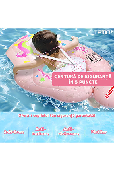 Teno Βρεφικό κολυμβητήριο Teno® με σκίαστρο, στήριξη στην κοιλιά, συμπεριλαμβάνεται αντλία, ροζ
