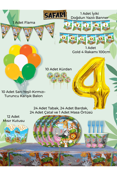 PartyPoo Safari Themed Birthday Party Set for 24 People |   Birthday Party Ma...