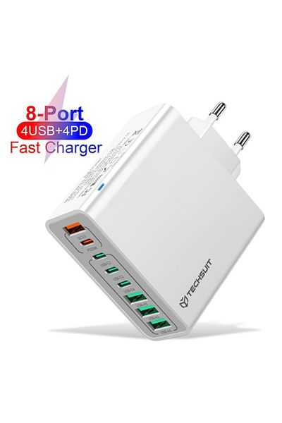 Techsuit Charger 4 x USB, 4 X Type-C, Fast Charging, 65W, U42, Polycarbonate, CHPD224, White