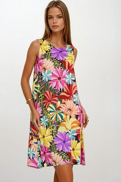 VAGGON Floral Patterned Sleeveless Midi Dress