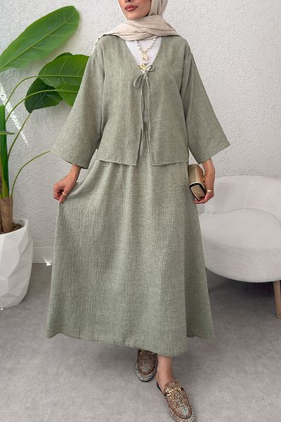 Salih Çelebi Set fustă kimono cu șireturi 2367 - KHAKI