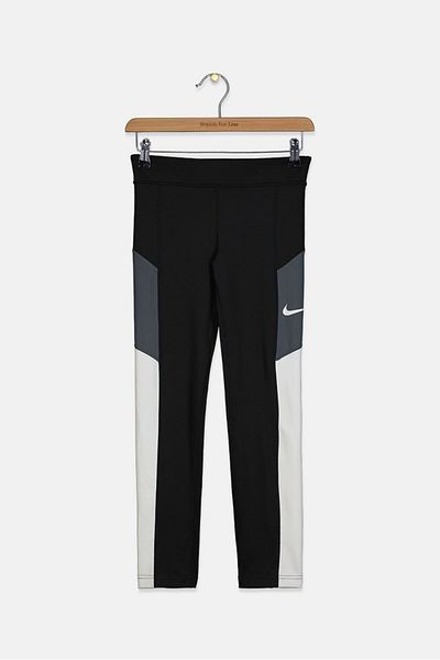 Nike Kids Girl Tight Fit Training Leggings, Black and White