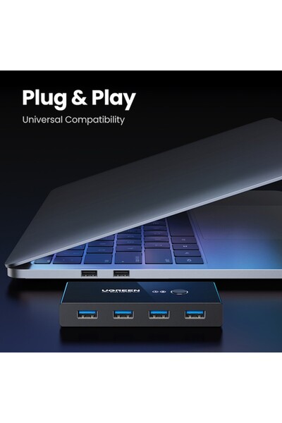 CLICK Docking Station 4x USB-A, 2x USB Cable, Plug & Play, LED, 5Gb/s, 1.5 m, I40, Ugreen Sharing Switch B