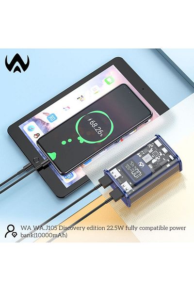 world accessories بور بنك بحجم صغير مزود بخمس منافذ مختلفة للشحن بقوة 10000 مللى امبير من