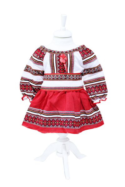 Recostore Costum popular, alb-rosu, 3 piese, bluza, fusta, brau, pentru fetite REC5