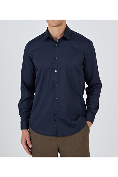 nightblack Cămașă pentru bărbați albastru bleumarin, cu mânecă lungă, călcat ...