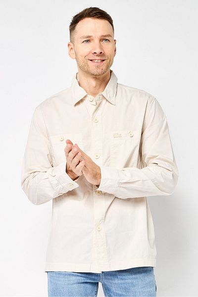 Lacoste Men Regular Fit Embroidered Logo Long Sleeve Casual Shirt, Beige