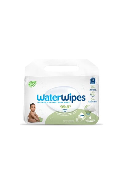 wWaterWipes Σετ 4 υγρών μαντηλιών, Μαντηλάκια νερού, Για μωρά, Βιοδιασπώμενα, Νερό