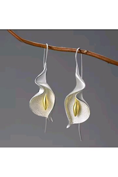 Alsade Kore Tarzı Orkide Figür Gümüş Gold Renk Kanca Sallantı Küpe
