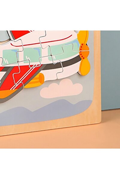 dalip Montessori Wooden Puzzle for Children Flippy 3D - Airplane Model, 0-3 Years, 6 Pieces, Multicolor
