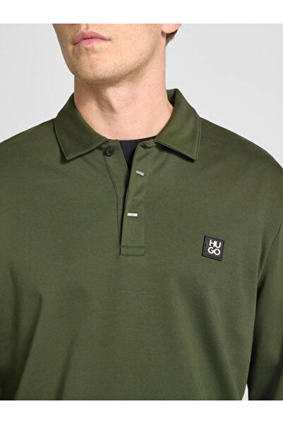 HUGO Men's Regular Fit 100% Cotton Long Sleeve Khaki Polo Neck T-Shirt 50542578-309