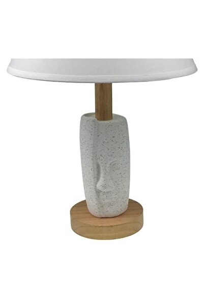 OEM Table Lamp, Human Face, Ceramic and Wood, 25x38cm, White-Beige