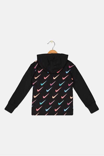 Nike Kids Girl Brand Logo Fleece Hoodie, Black Combo