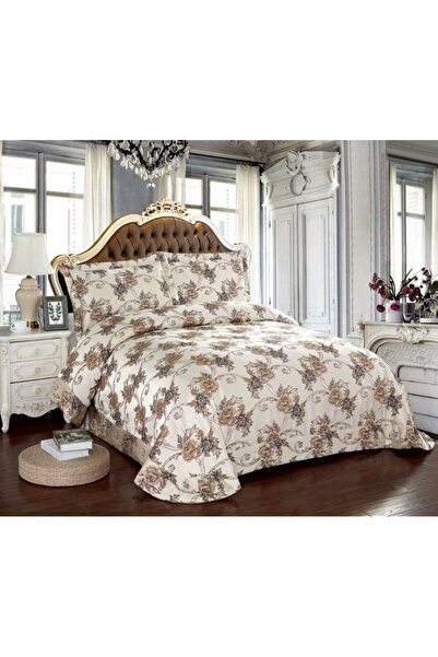 OEM Double bedspread and 2 pillowcases, Satin, 3 pieces, 2 persons, 250x250cm, White-Brown