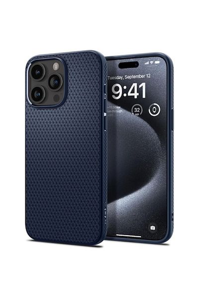 OEM Protective Case Compatible with iPhone 15 Pro, Liquid Air, PU, Navy Blue
