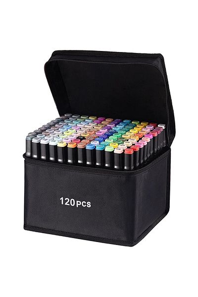 Flippy Set de 120 markere duble, flexibile, pe bază de alcool, cu geantă impermeabilă inclusă, multicolore