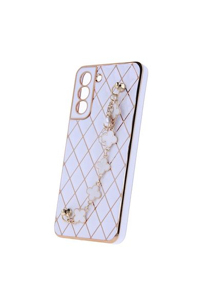 OEM Carcasă de protecție Glamour Bling cu mâner pentru Samsung Galaxy S22 Plus, albă