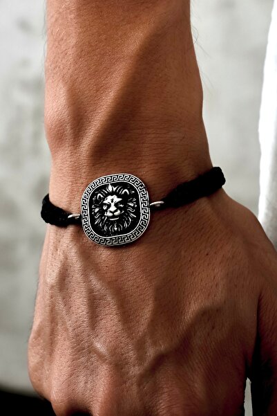 Ebrar Silver Gümüş Aslan Bileklik 925 Ayar Gümüş Mat Aslan Başı Figürlü İp Ör...