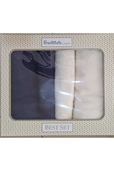 Özdilek BRANCH BEST SET KREM LACİVERT HAMAM SETİ 2 HAVLU+2 PLAJ HAVLUSU